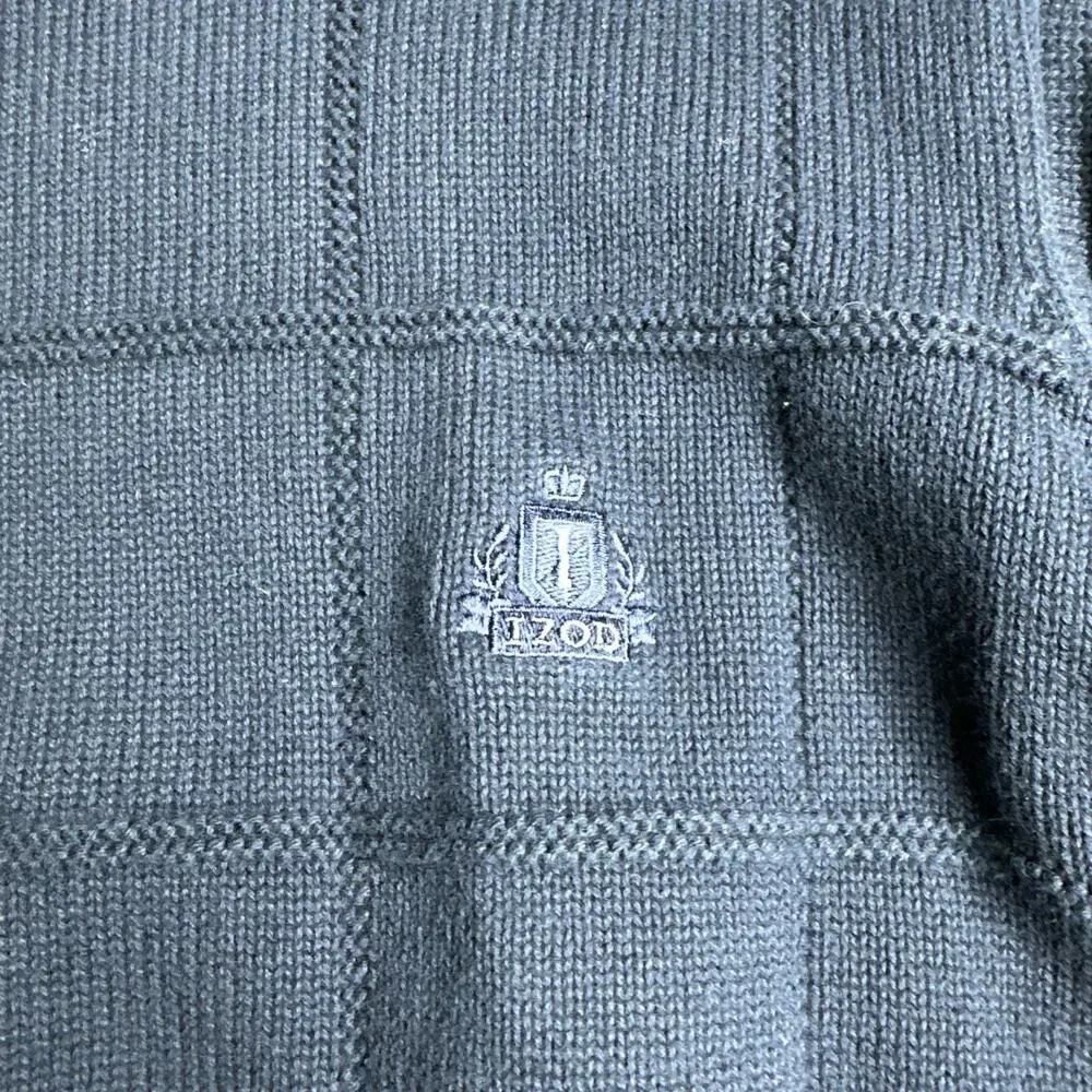 Vintage IZOD Sweater Mens Medium Navy Blue Textured Knit Crewneck Fisherman 90s